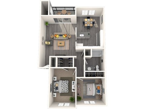 Floor plan for 2 beds, 1 bath, 917 sqft